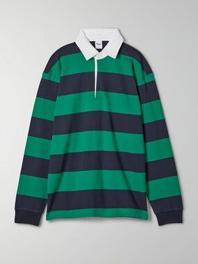 Aritzia Green & Navy Striped Rugby Polo Long Sleeve